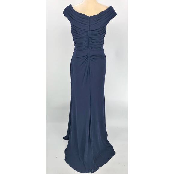 LA FEMME 29996 Column Gown Size 12 Navy Blue Ruched Jersey Formal Dress $348 - Picture 6 of 12